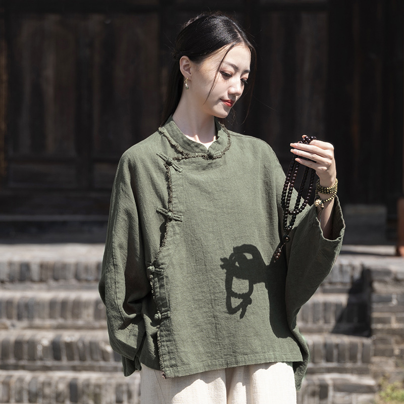 26 Autumn Cotton and Linen Women's Clothing Chinese Retro Style Ramie Sand-Washed Brushed Zen-Inspired Top with Improved Button Design Long Sleeve Shirt 26 Autumn Cotton and Linen Women's Clothing Chinese Retro Style Ramie Sand-Washed Brushed Zen-Inspired Top with Improved Button Design Long Sleeve Shirt