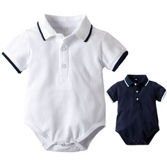 嬰兒短袖三角爬服男童哈衣寶寶翻領包屁衣純棉夏季POLO衫