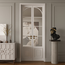 定制实木烤漆门书房卧室房间门白色胡桃木玻璃双开门手工复合平开