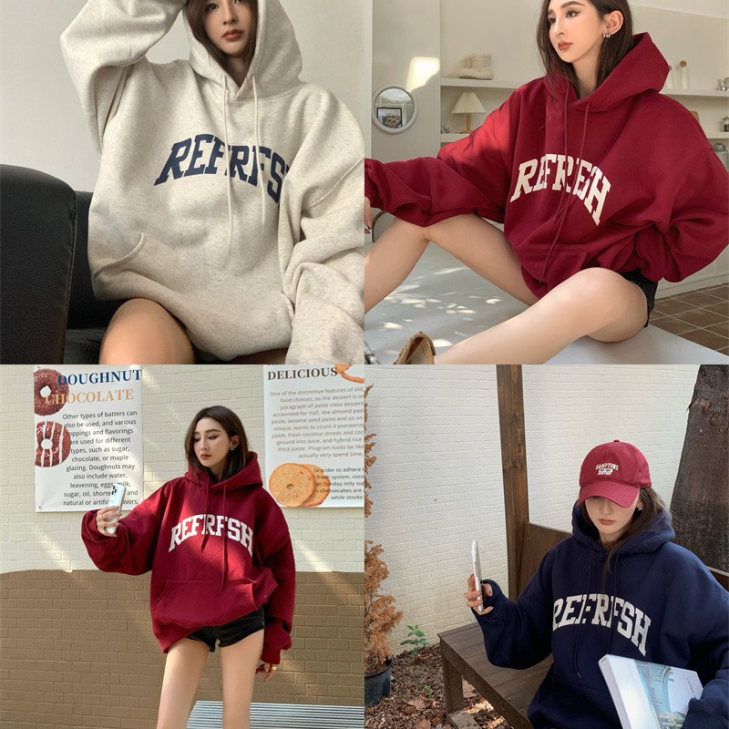 [Venta al por mayor transfronteriza] American retro 2023 nuevo Harajuku suéter forrado de lana con capucha estudiante suelta top