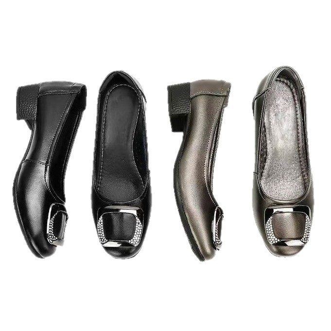 2026 primavera y otoño nuevo tacones bajos zapatos de trabajo de suela suave zapatos de cuero zapatos de tacones gruesos zapatos de mujer