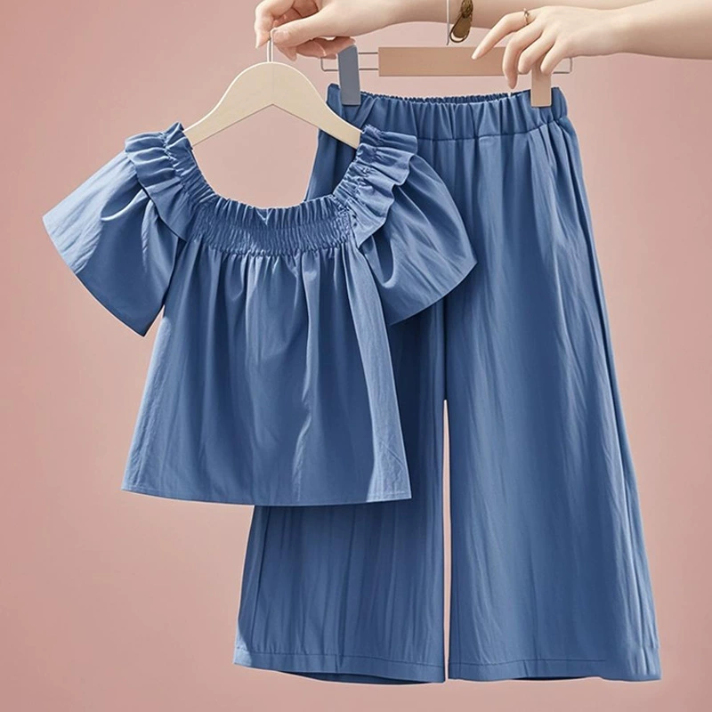 Детская одежда, летние костюмы для девочек 2025, модный детский комплект из двух предметов: шорты и широкие брюки