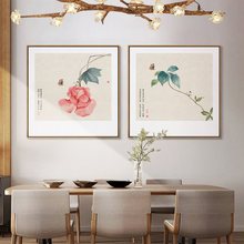 探花新中式餐厅装饰画客厅玄关走廊过道壁画书房茶室方形花鸟挂画