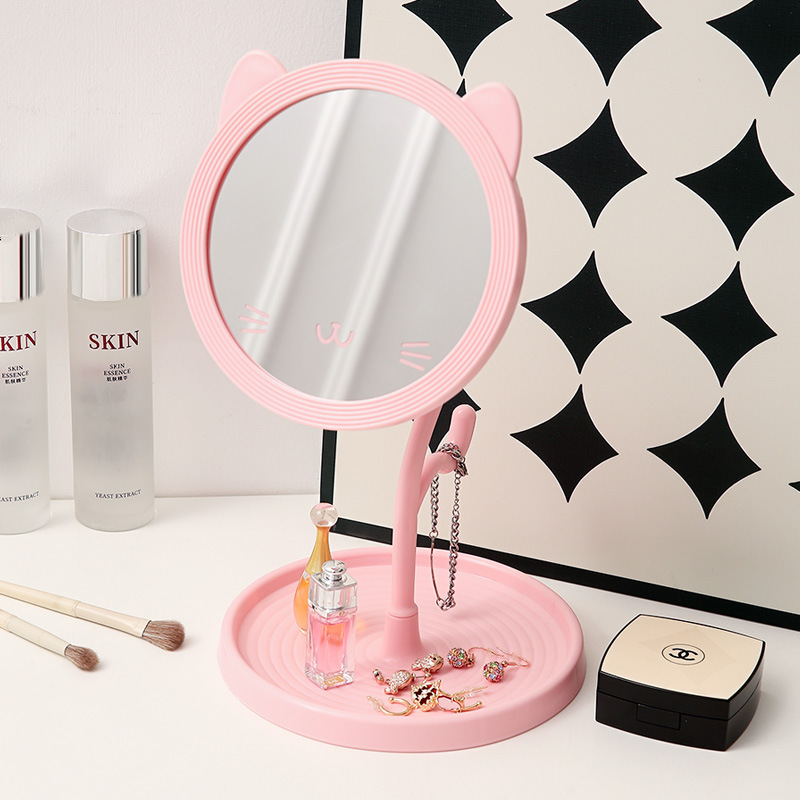 Espejo de maquillaje de escritorio de dibujos animados para gatos dormitorio de estudiantes Espejo de maquillaje Espejo de belleza Espejo de princesa encantador Espejo de plástico de escritorio