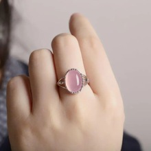 玛瑙水晶宝石戒指女玉髓粉晶复古个性开口食指指环