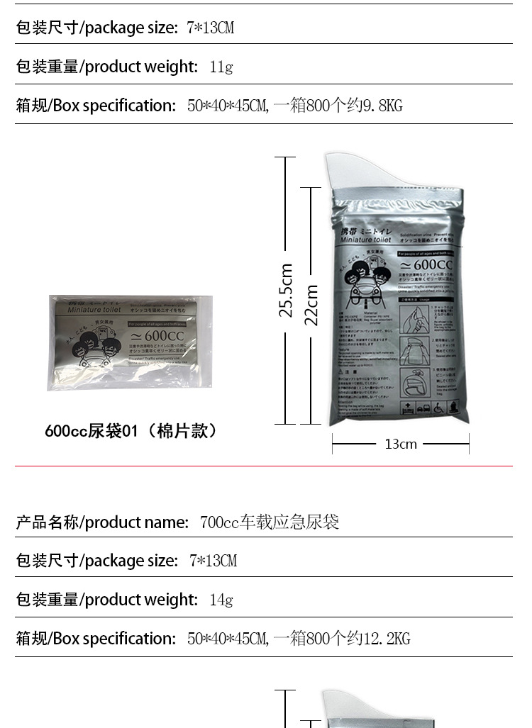 3-Pack of Portable Disposable Emergency Urine Bags for Car Use, Suitable for Both Men and Women, Travel Emergency Urine Bags