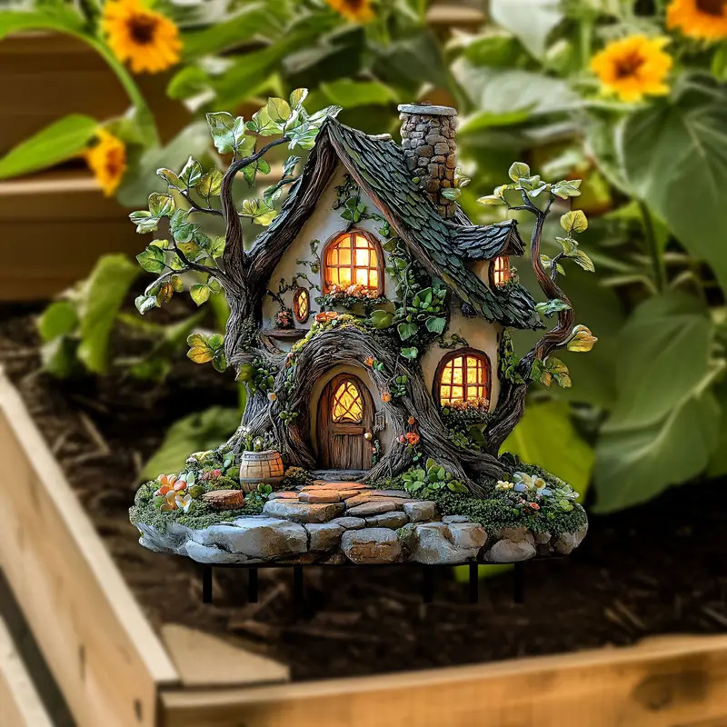 Colgar decoración de la frontera de genios antiguos encantadores con alas elfos hadas acrílico flores en maceta plantas decorativas hechas a mano