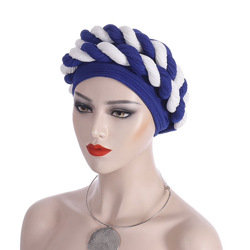 Fashionable Women's Colour-matching Turban With Double Braid Headgear_voghion.com