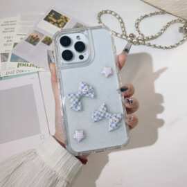 原厂批发适用于iPhone16Pro卡通蝴蝶结配件14滴胶防摔手机壳定制