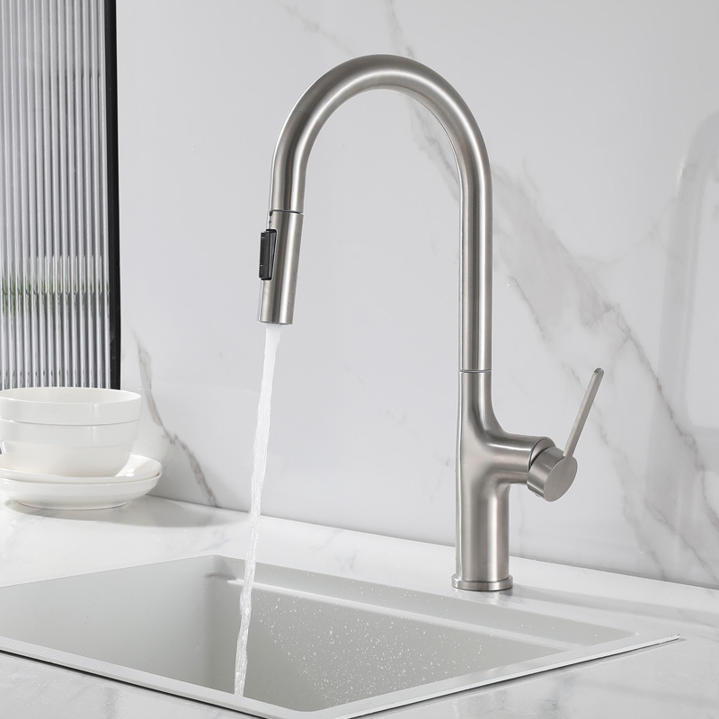 Cross-Border Kitchen Pull-Out Faucet, 304 Stainless Steel Kitchen Faucet, Sink Faucet for Washing Vegetables and Dishes