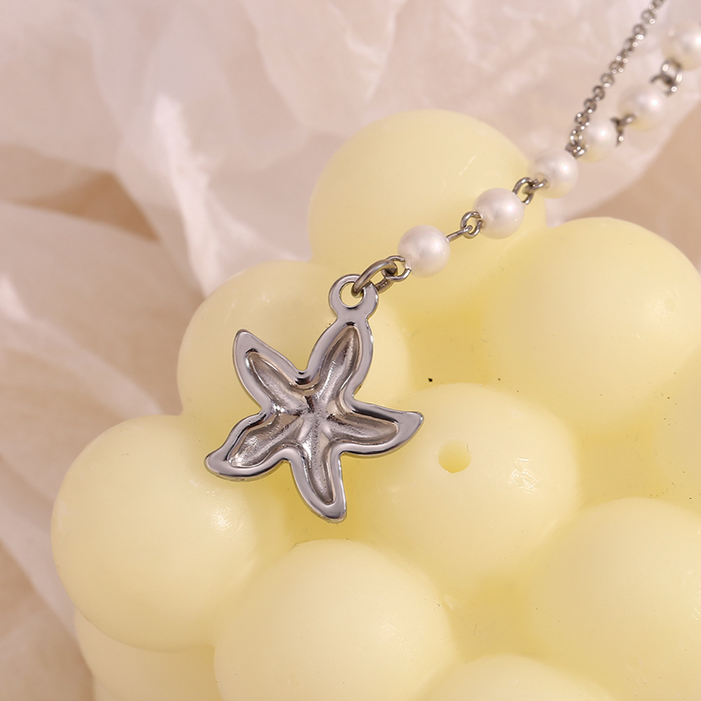 Starfish Pearl Pendant Stainless Steel Necklace