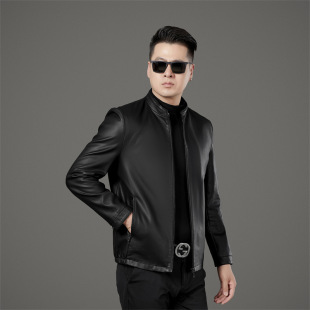 Light Luxury Brand Genuine Leather Men's High-end Haining Sheepskin Jacket fleece-lined Thickened Fashionable Casual Collar Jacket