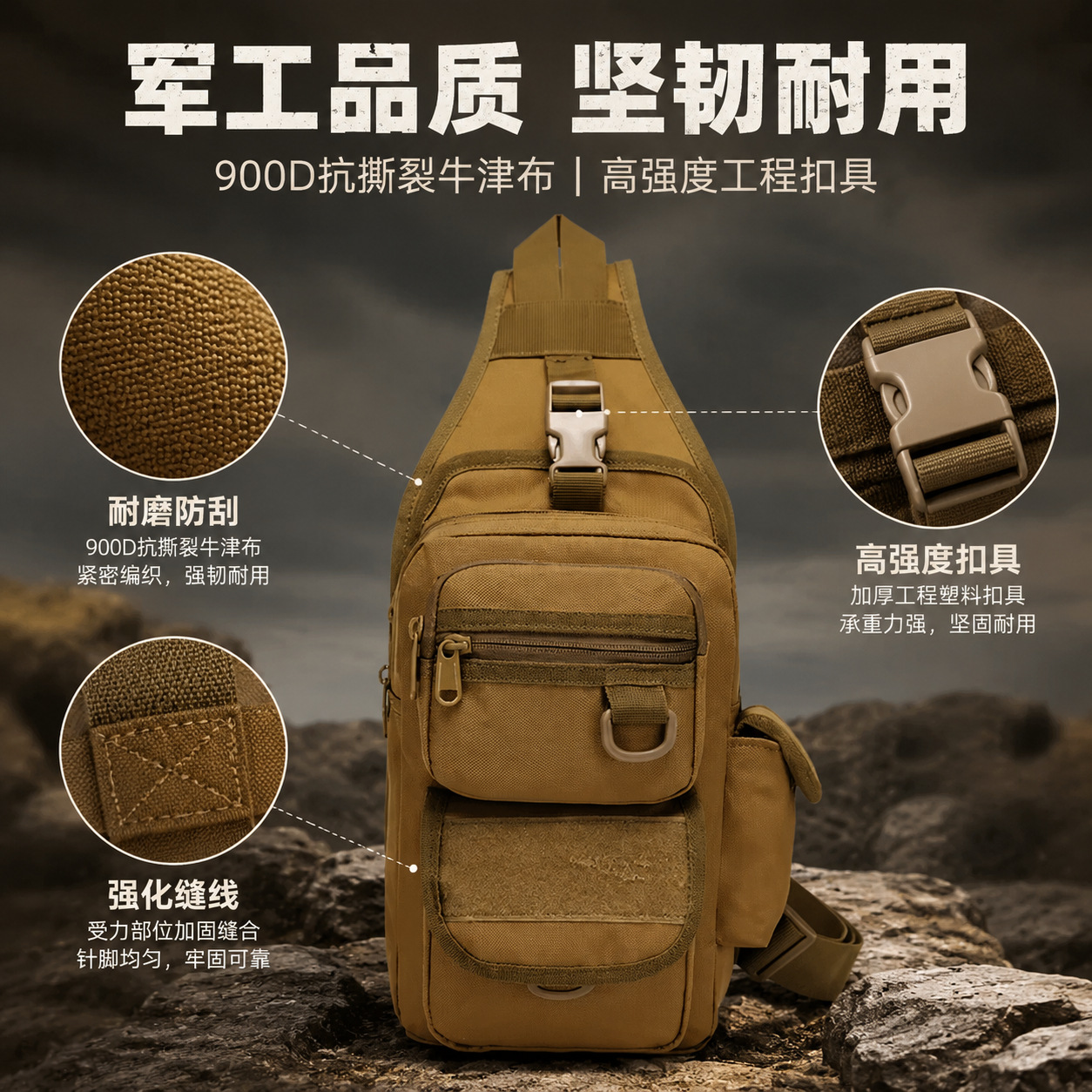Bolso de pecho para hombre, camuflaje militar, bolso cruzado táctico impermeable de tela Oxford de liberación rápida, bolso de viaje informal portátil