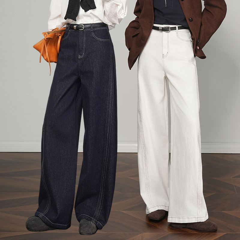 Fashionable High-End Non-Fading Denim Blue Wide-Leg Jeans for Women Autumn and Winter 2025 New Casual Pants Straight Pants