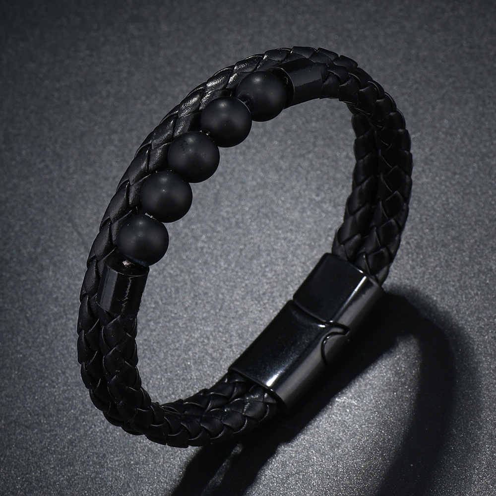 21g Weight Bangle Classification Pu Leather Chain Material 1 Piece Quantity Daily Occasion Pu Leather, Alloy Material Geometric Pattern All Seasons Season Men's Gender Beaded, Handmade Design Vintage Style, Punk Style Vintage Style Punk Geometric Pu Leather Alloy Beaded Handmade Men's Bangle Men Cord & Leather Bracelets 7