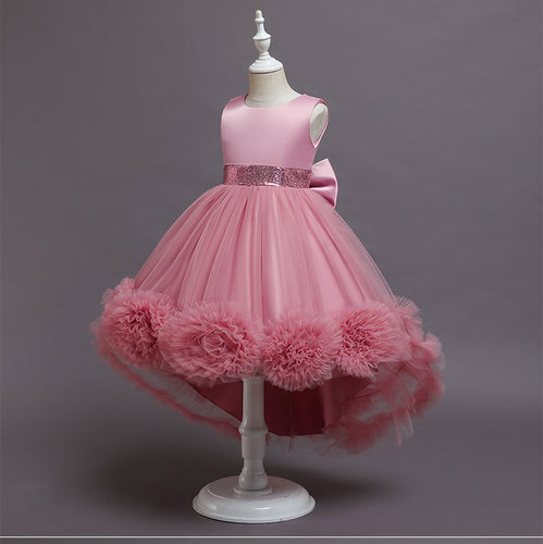 Child's dress with tulle flower bow, princess dress, elegant trailing dress for girls, high-end kids' dress