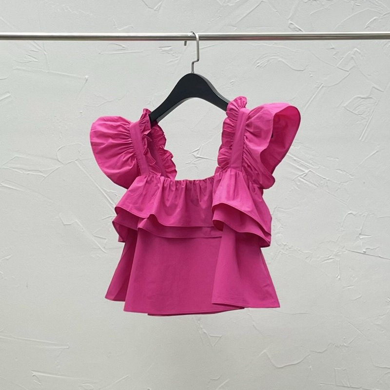Korean Dongdaemun Women's Clothing 2026 Summer New Sweet and Fashionable Ruffled Youthful Short-Sleeve Shirt Top Korean Dongdaemun Women's Clothing 2026 Summer New Sweet and Fashionable Ruffled Youthful Short-Sleeve Shirt Top