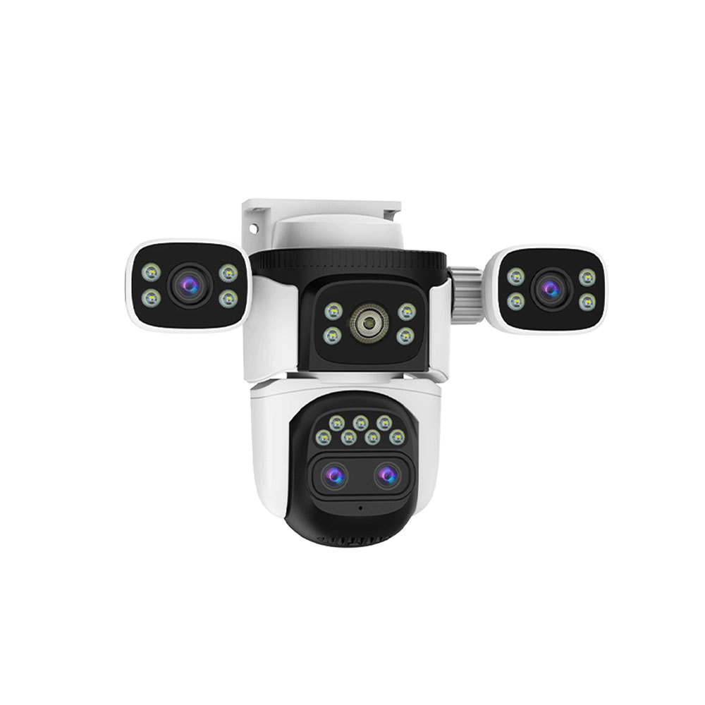 Cámara WiFi inalámbrica para exteriores de tres pantallas con enlace tipo bala giratoria de 360° ° Cámara de vigilancia remota para teléfono móvil sin puntos ciegos