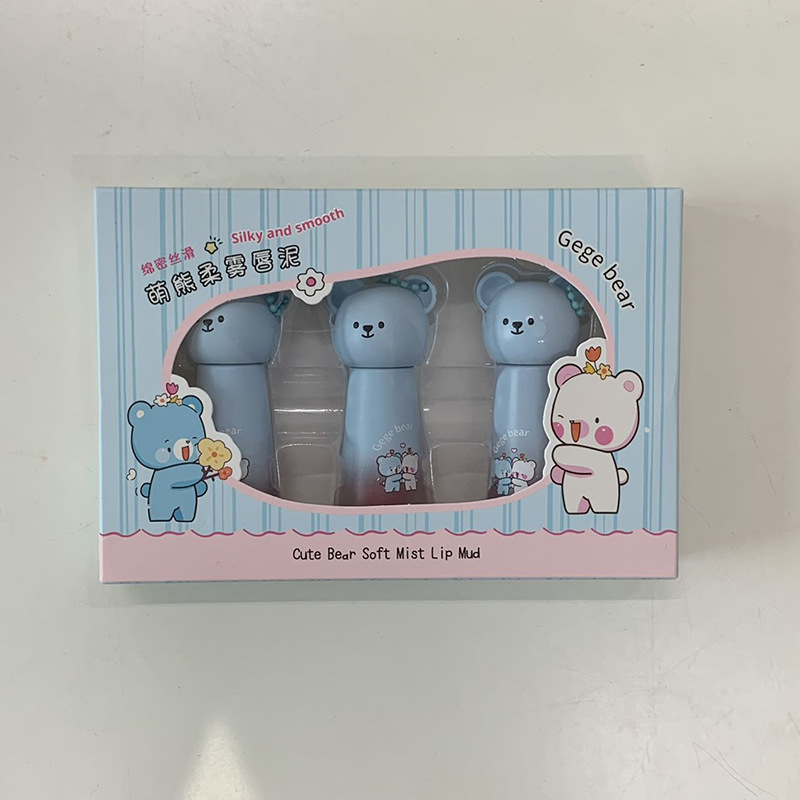 Gegebear Bear Soft Mist Lip Mud Cover Box no es fácil de tocar tazas de terciopelo mate no es fácil de descolorar el conjunto de lápiz labial blanco
