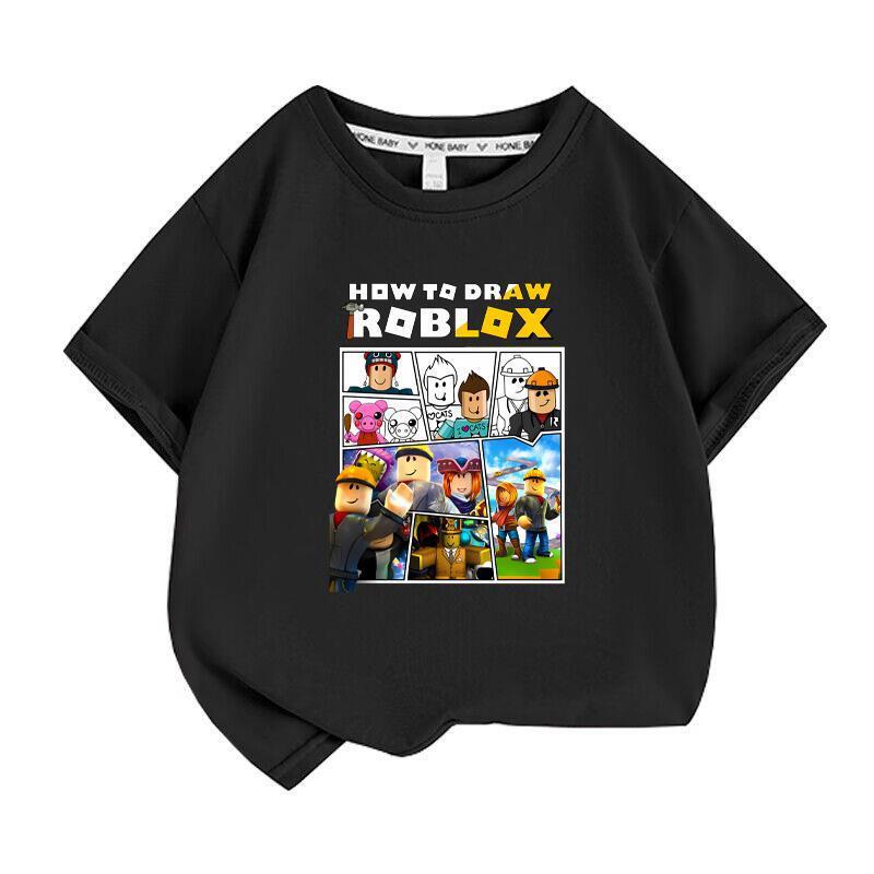 Roblox Boys Summer Pure Cotton Short-Sleeved Boy T-Shirt Kidsren's Clothing Kidsren's Medium and Large Kidsren's Pullover Round Neck Half-Sleeved Top