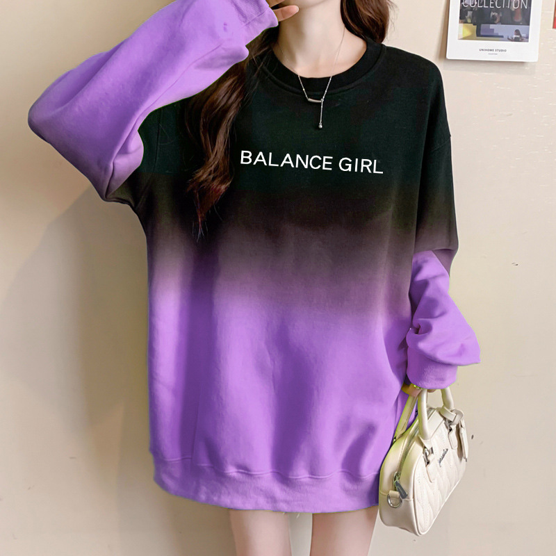 Sweatshirt À Capuche Femme Gradient Loose Style Décontracté_voghion.com