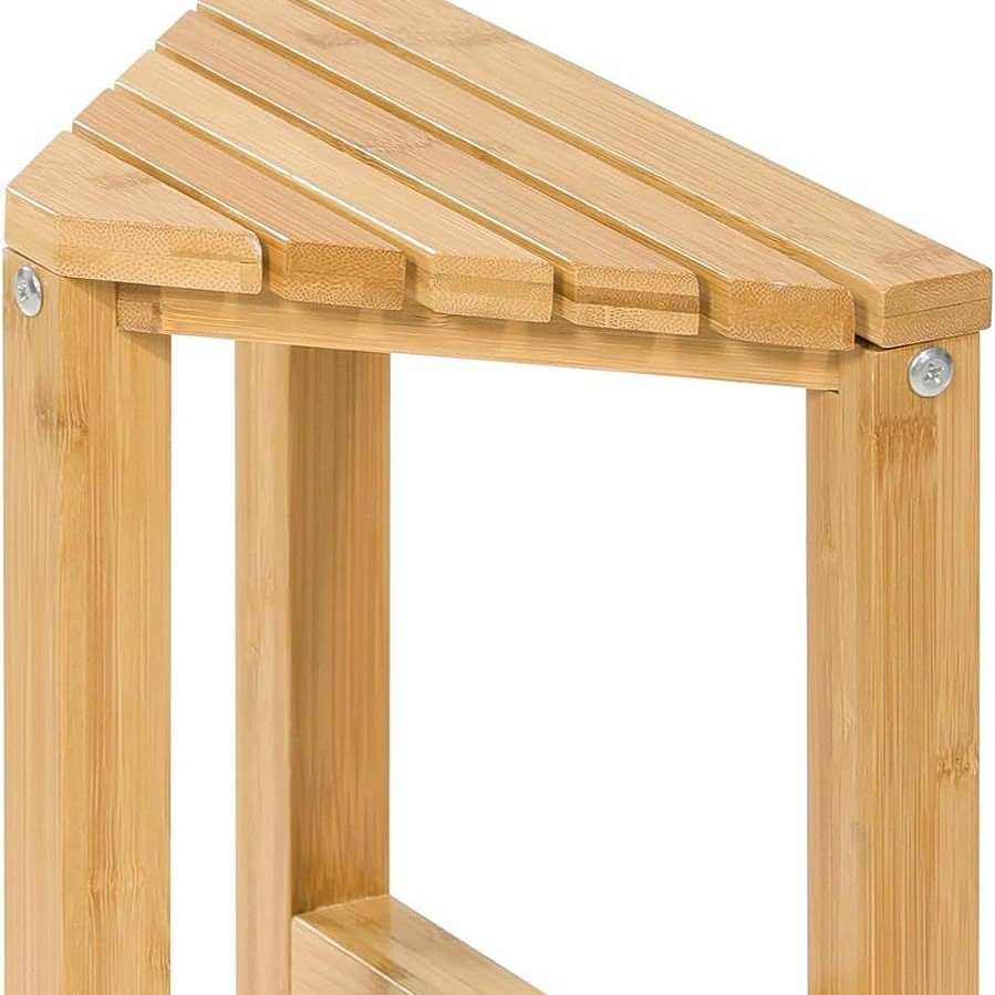 Esquina de bambú ducha taburete pie taburete de afeitar asiento de madera de doble capa con estante de almacenamiento baño sala de estar dormitorio estante de almacenamiento