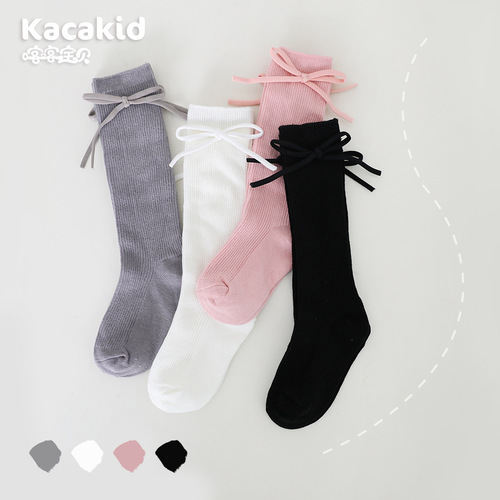 Spring and Autumn New Girls Bow Mid-Tube Socks Combed Cotton Socks Cute Pile Socks Children's Bottoming Socks Wholesale
