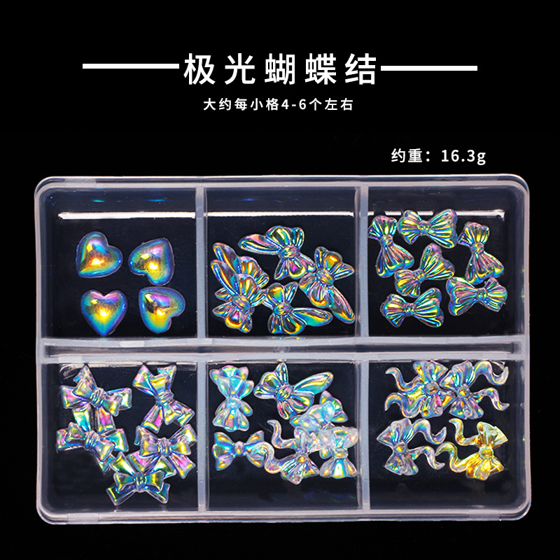Joyas de manicura de resina híbrida japonesa 3D estereoscópica de cinco pétalos Aurora Xiangshan Camellia caja de 6 cuadros