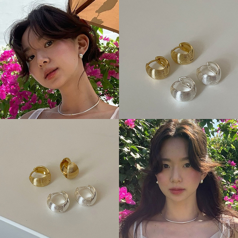 New Korean-Style Textured Plain Hoop Earrings for Women, Simple and Fashionable Versatile Ear Cuffs, Niche Ear Studs and Hoops Wholesale