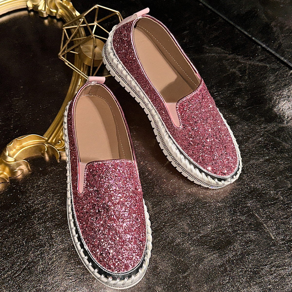Women's plus Size Slip-On Loafers Flat Shoes Casual Spring Platform Flats_vogvips.com