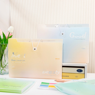 Accordion Bag Wholesale Gradient Color Test Paper Student Multi-Layer Office Document Storage Thickened Transparent Small Fresh Information Book