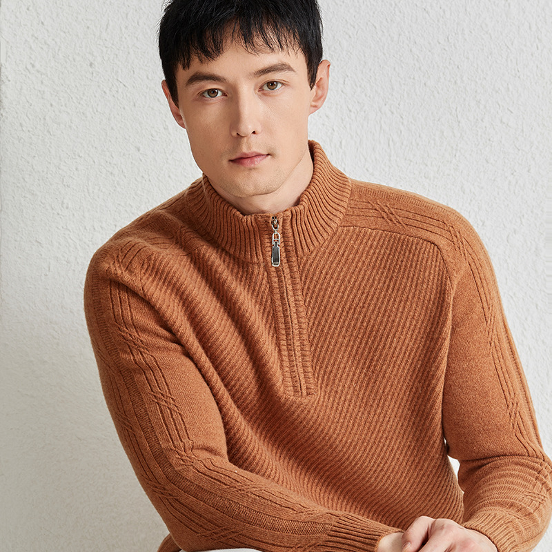 Men's demi-season knitted woolen elite sweater with zipper