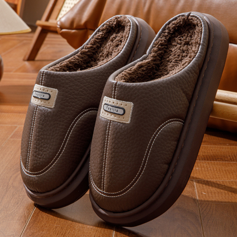 Zapatillas de algodón para hombres de invierno nuevo tamaño extra anti-deslizante interior calentamiento de fondo grueso de algodón grueso para hombres