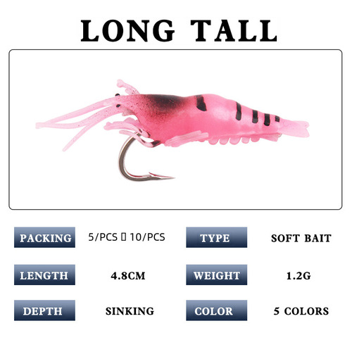 Lure Simulation Soft Bait Soft Silicone Band High Carbon Steel Material Single Hook Glow-in-the-Dark Grass Shrimp Bulk/Premium Bag