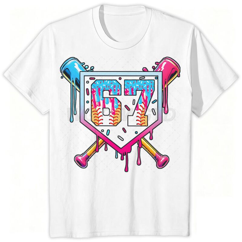 Foreign Trade New Style Baseball 67 European and American Round Neck T-Shirt Casual Short-Sleeved Loose Sports Top for Men and Women
