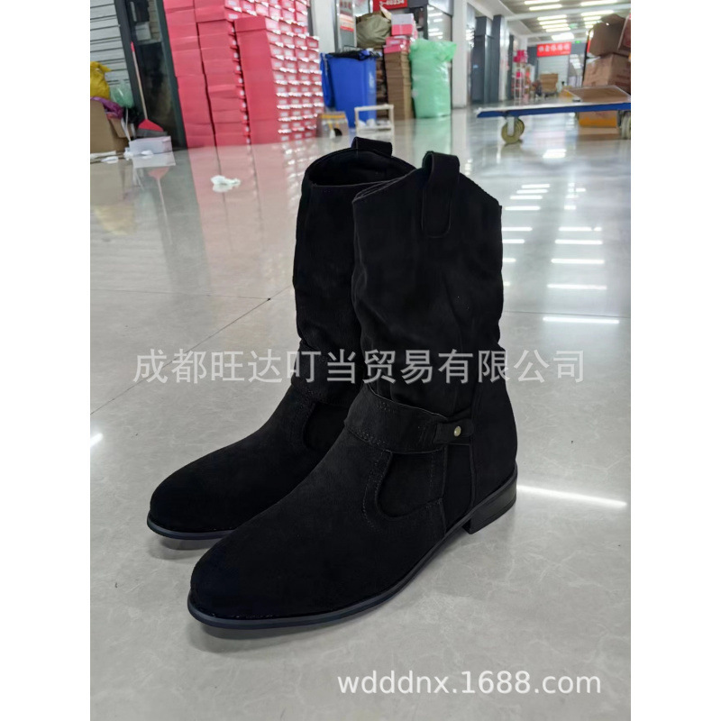 2025秋冬季新品wish外贸款低跟超大码44 45低跟绒面低筒女靴boots|undefined