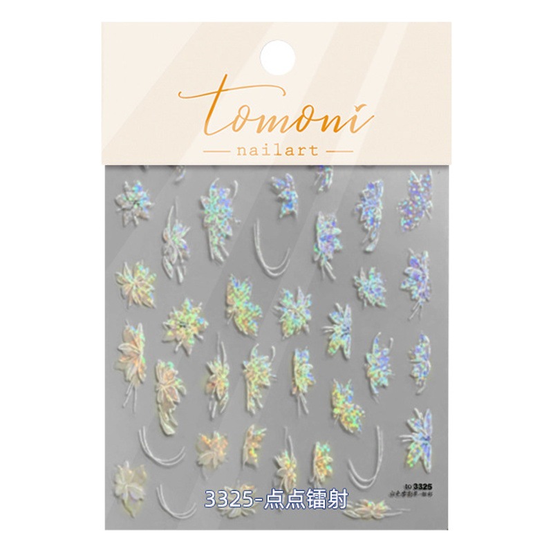 Pegatinas para uñas, diseño moderno de nieve y hierba, populares en 2025, elegantes, con cristales de diamante, tridimensionales, blancas, semitransparentes, florales, delgadas y flexibles