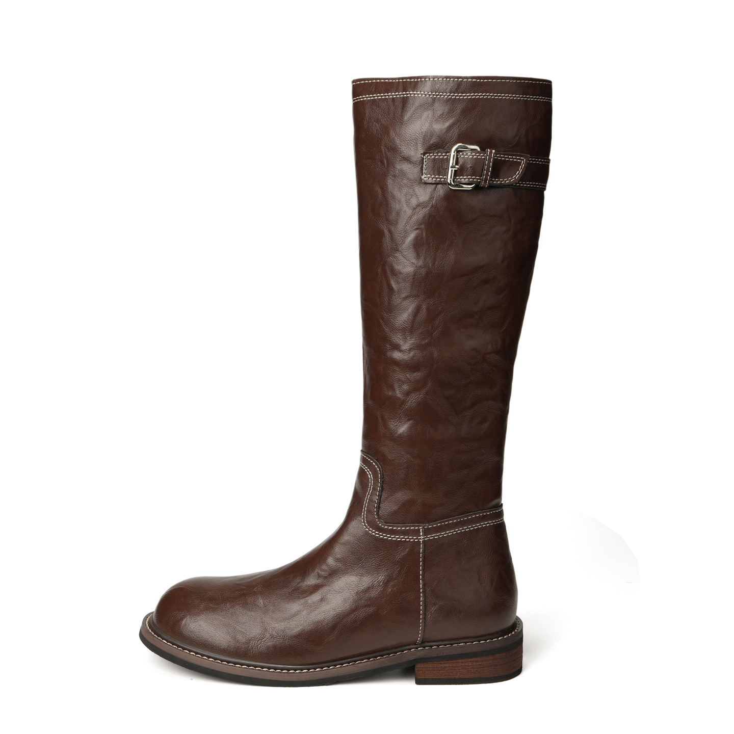 Nuevas botas de montar de media caña con suela gruesa de piel de caballo lavada para otoño e invierno, con cremallera lateral y hebilla de cinturón.