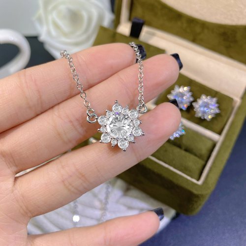 Live broadcast HW small crowd full diamond flower sunflower necklace female internet celebrity same style ring imitation zircon simple earrings set 