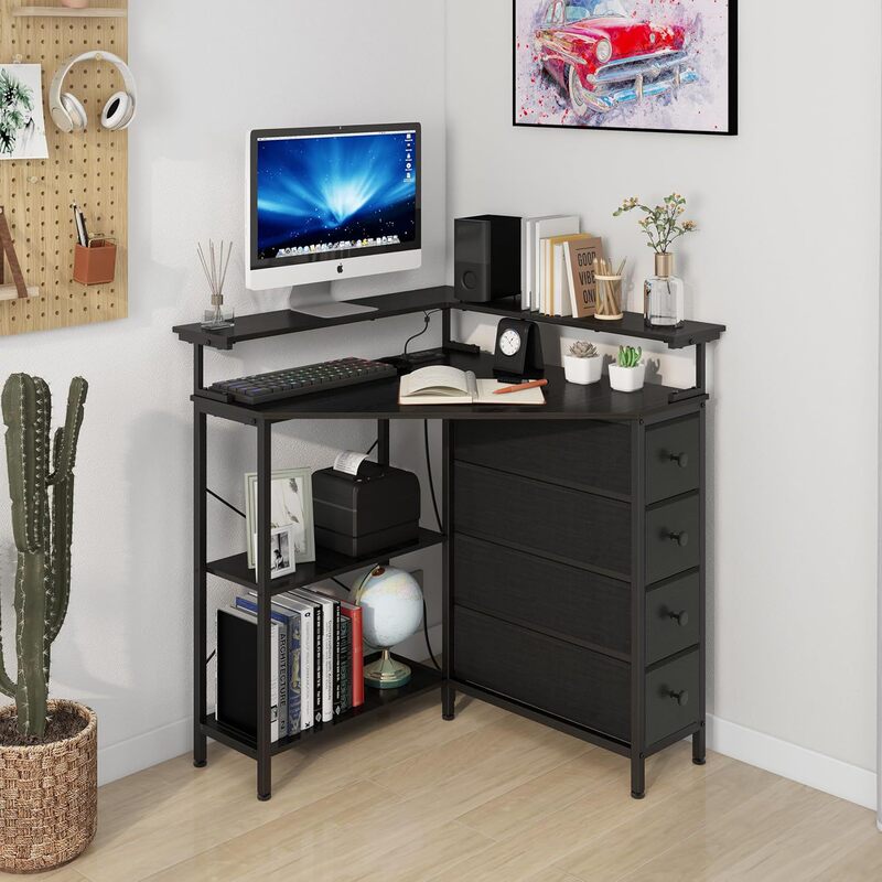 Small Space Corner Table with Drawer 90 Degree Triangle Power Computer Desk Lamp with Gaming Desk Home Office Writing Desk Small Space Corner Table with Drawer 90 Degree Triangle Power Computer Desk Lamp with Gaming Desk Home Office Writing Desk