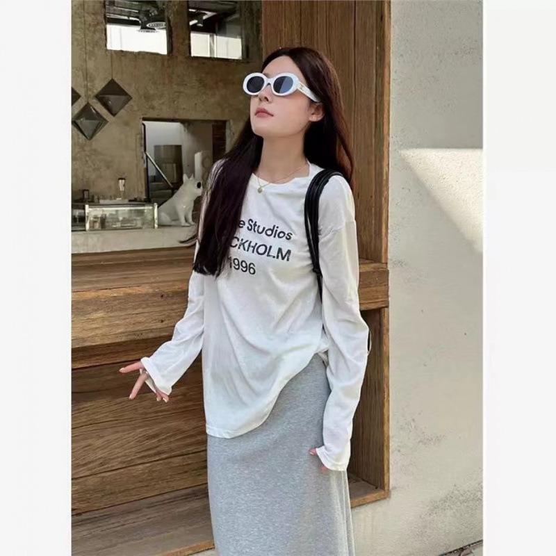 アメリカンホワイト日焼け止めブラウス長袖Tシャツ女性用2025年夏新作薄手ルーズレイジースタイル甘辛トップ|undefined