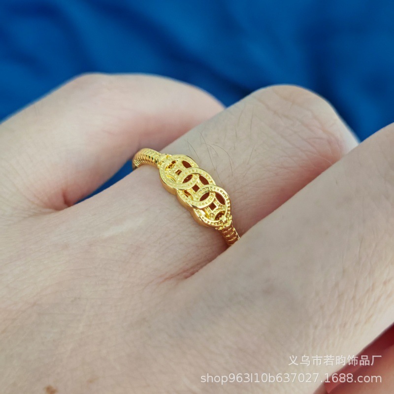 女性用模造ベトナムサンドゴールドリング、女性用ラブカーフラワーリング、開口部調整可能、ライブブロードキャストギフト卸売|undefined