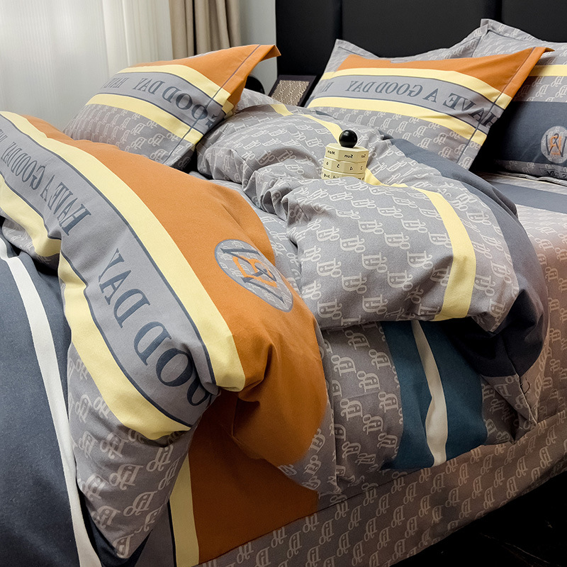 Sábanas de algodón para la piel, ropa de cama de cuatro estaciones, cubierta de edredón grueso de alta calidad, 100 algodón pulido, cuatro piezas