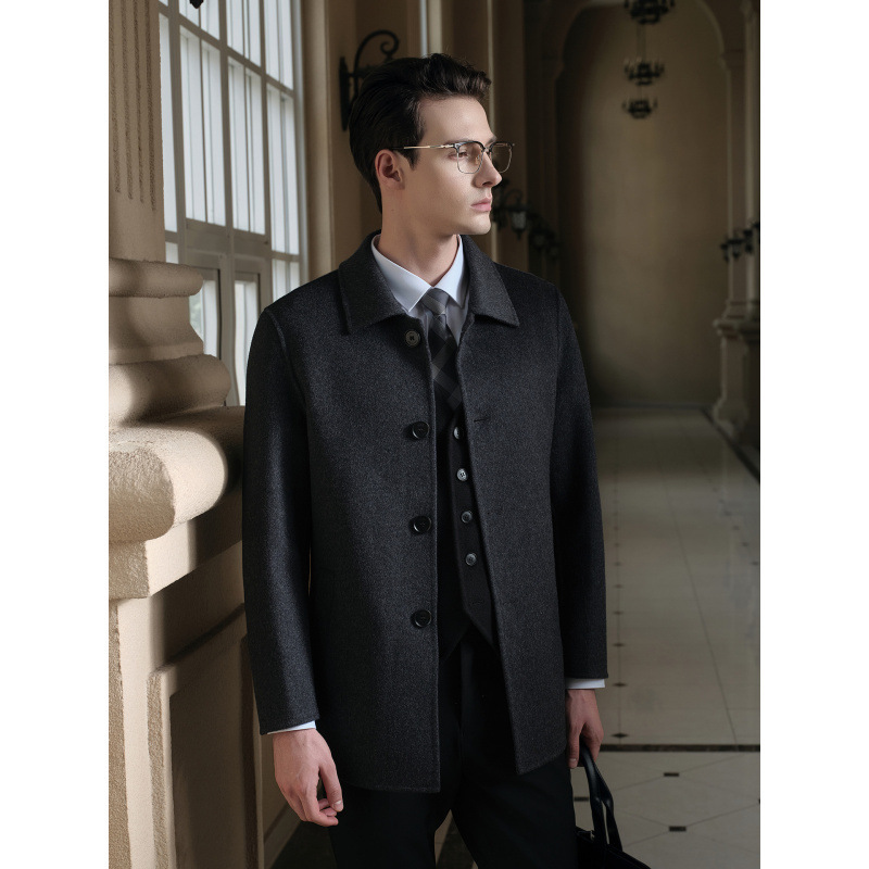 New autumn and winter men's pure wool double-sided woolen lapel coat, solid color business casual jacket, cross-border New autumn and winter men's pure wool double-sided woolen lapel coat, solid color business casual jacket, cross-border