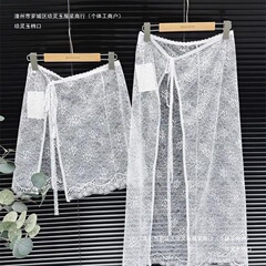 档口现货韩国博主百搭外搭叠穿屁帘女系带太阳花一片式蕾丝半身裙