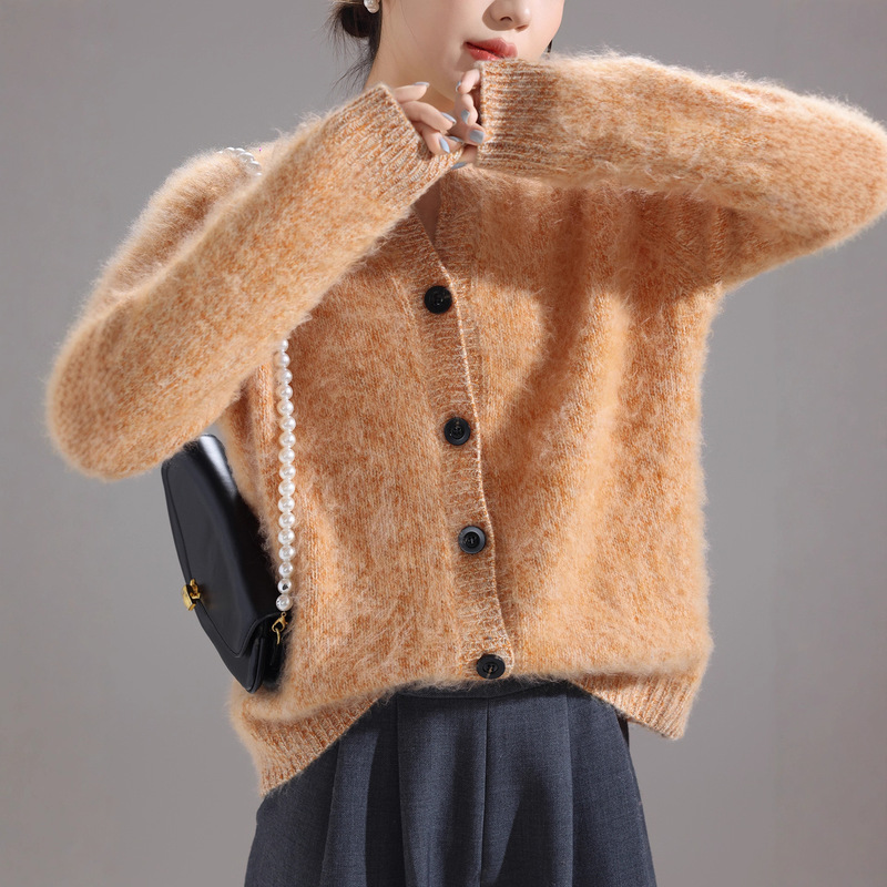 Soft Round Neck Thickened Outwear Top Wool Waxy Fashionable Autumn and Winter Cardigan Women's Warm Cashmere Brushed Versatile