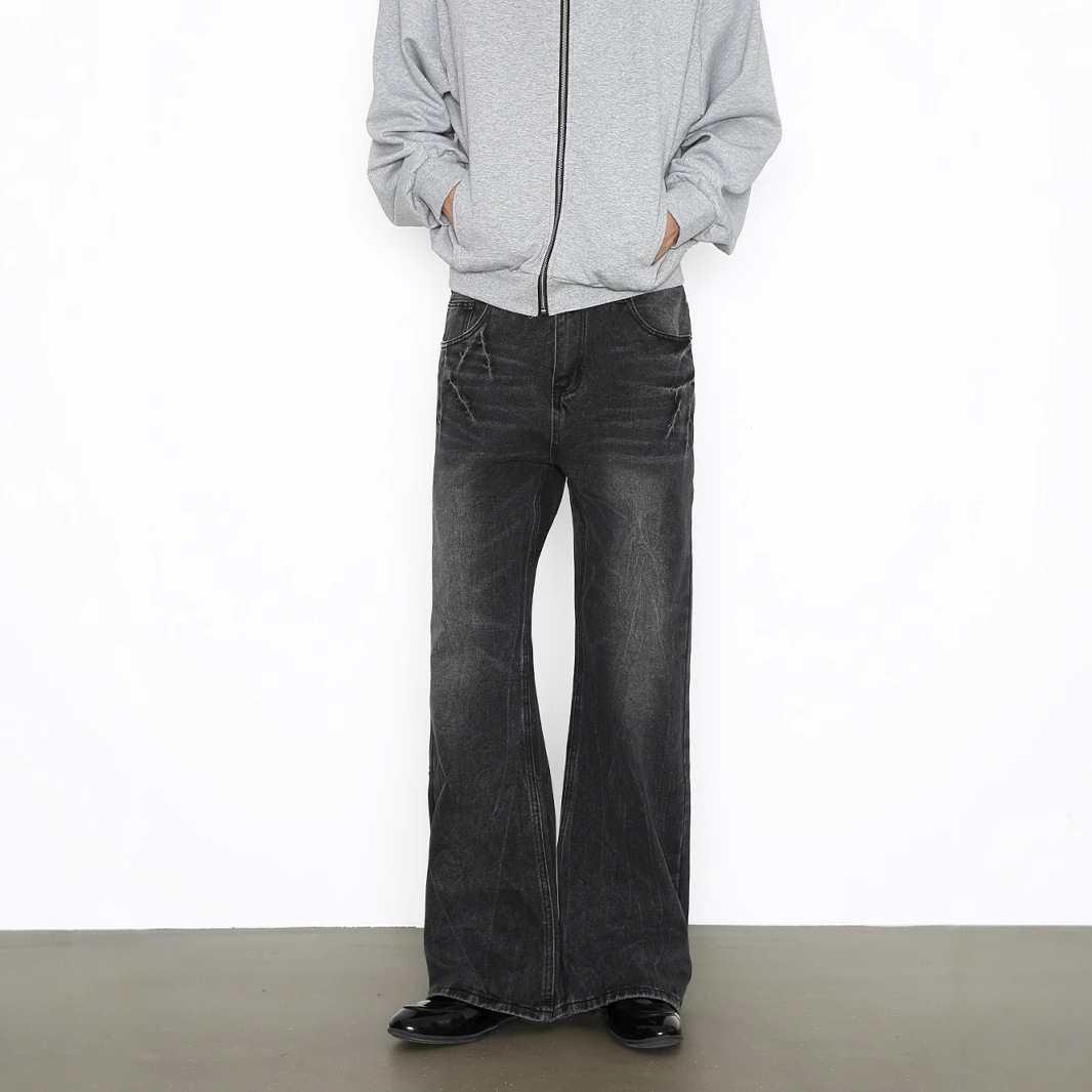 Men's Vintage-Inspired Distressed Jeans Cleanfit Straight Slight Flare Comfortable Cotton Blend Washed Black Light Blue S-XXL No Stretch_mkmklike.com