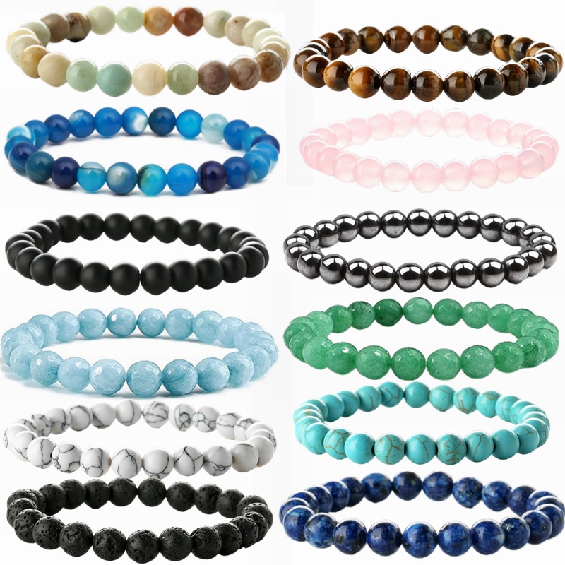 Fábrica directa estalló estilo 8mm polvo cristal ágata cuentas mano cadena Tigre ojo piedra blanco Pino mano cadena transfronteriza