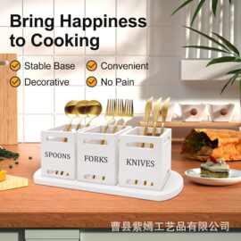 刀叉储物盒跨境派对筷勺长方形收纳盒厨房餐具盒餐具桌面分格木盒
