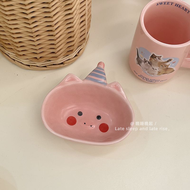 超かわいいアニメ陶磁器ボウル朝食ボウル家庭用陶磁器ヨーグルトボウル味皿に調味料皿をつけたおかず皿|undefined